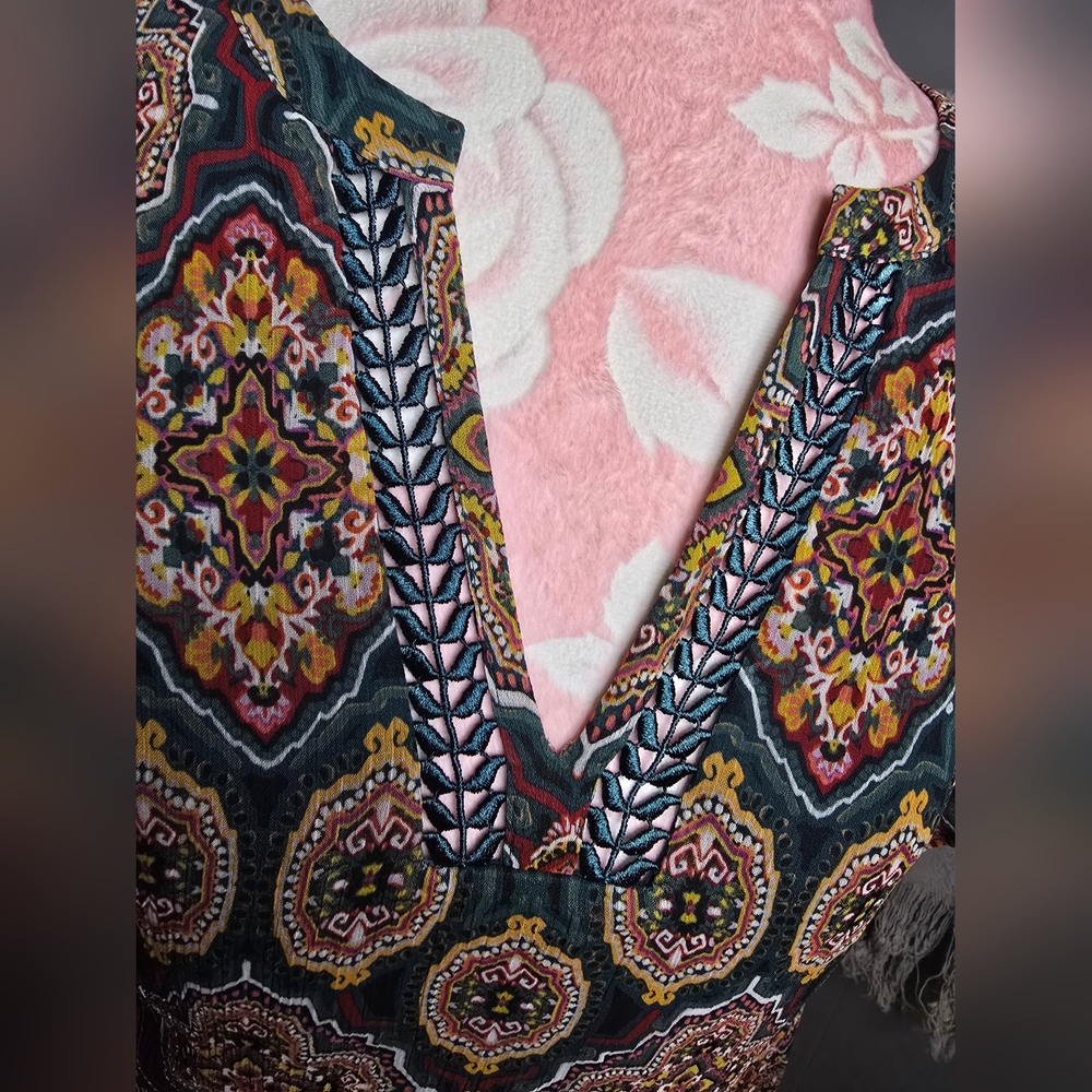 Bohemian Patterned V-Neck Blouse - image 4